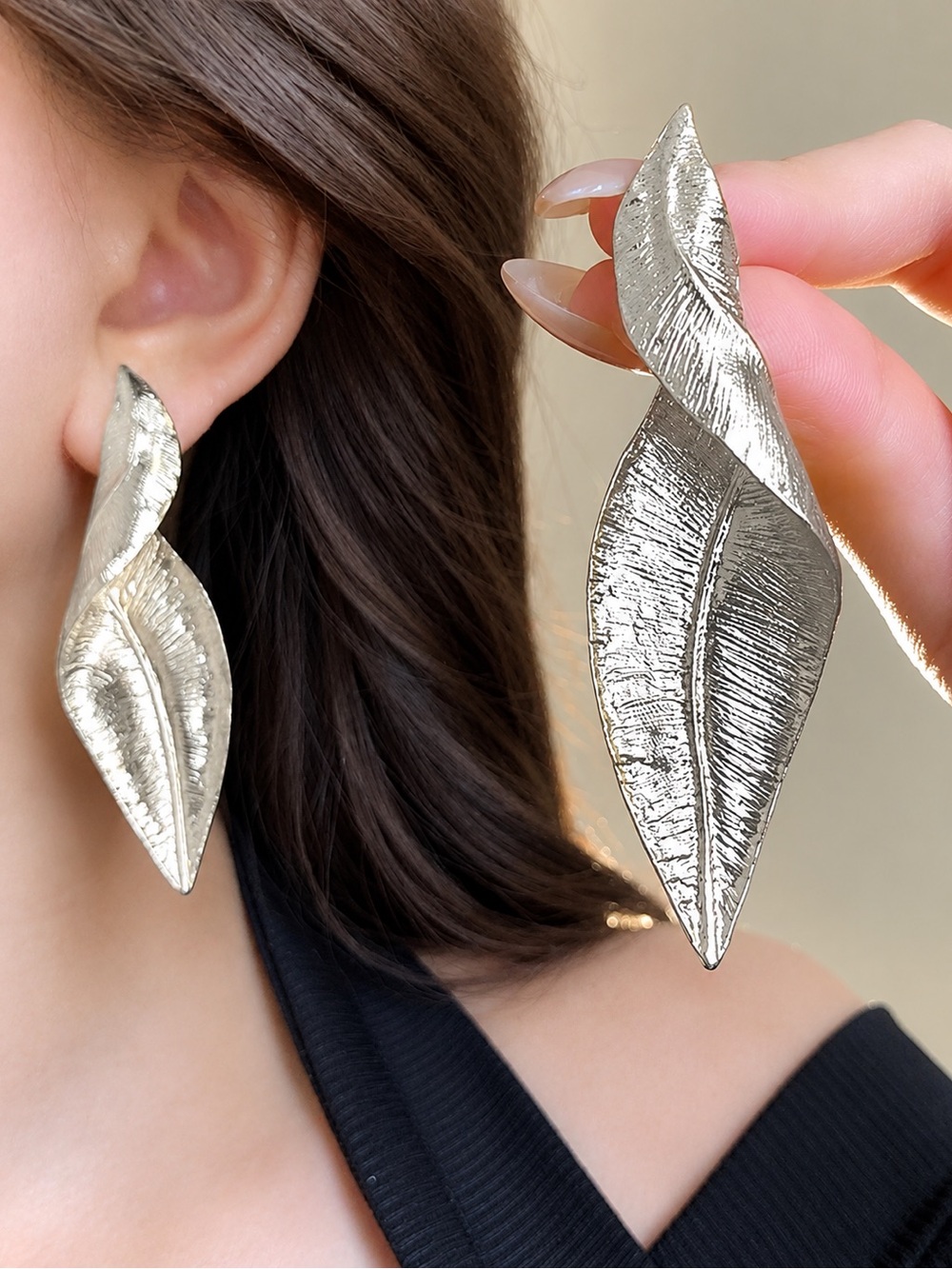 Silver Statement Leaf Drop Earrings